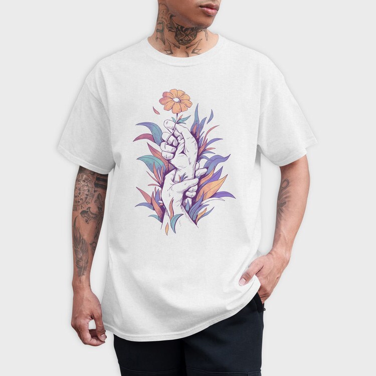Hands Holding A Flower Plants, Tricou Barbati (Unisex)