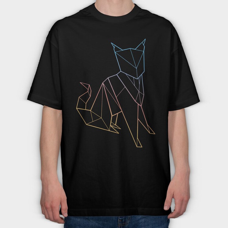 Polygonal Cat Rainbow Gradient, Tricou Oversize Barbati (Unisex)