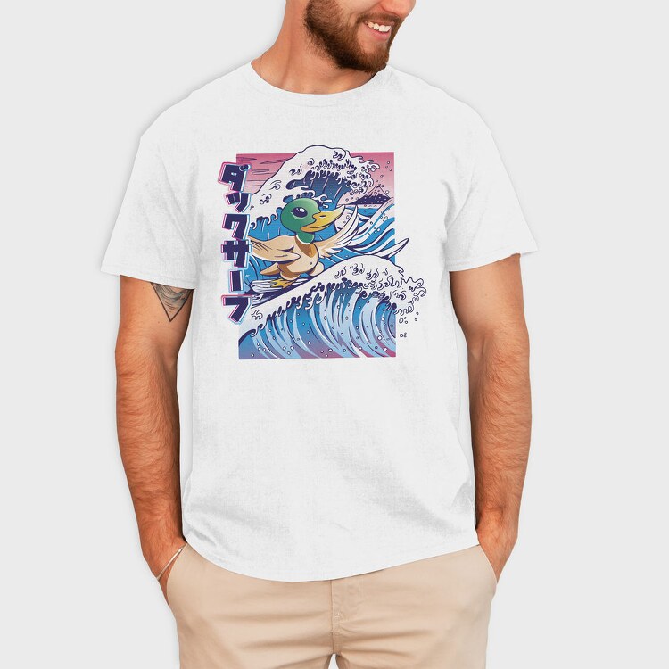 Duck Surfing Surf Vaporwave, Tricou Barbati (Unisex)