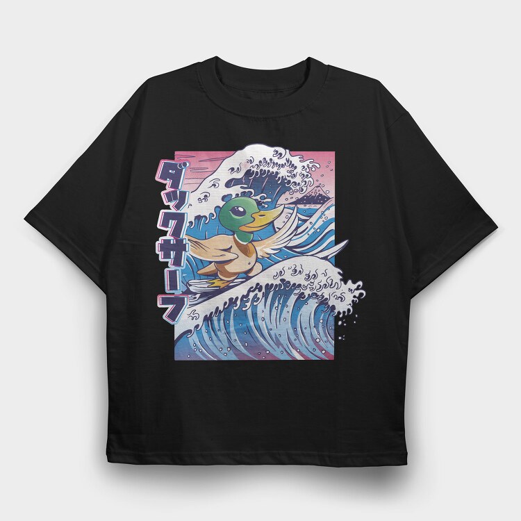 Duck Surfing Surf Vaporwave, Tricou Oversize Barbati (Unisex)