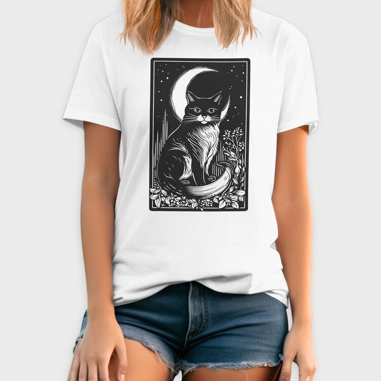 Cat and Moon Card, Tricou Barbati (Unisex)