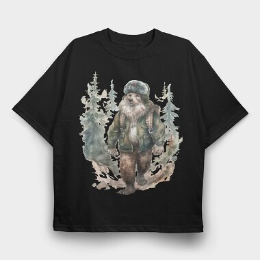 Bear Walking In The Woods Watercolor Forest, Tricou Oversize Barbati (Unisex)