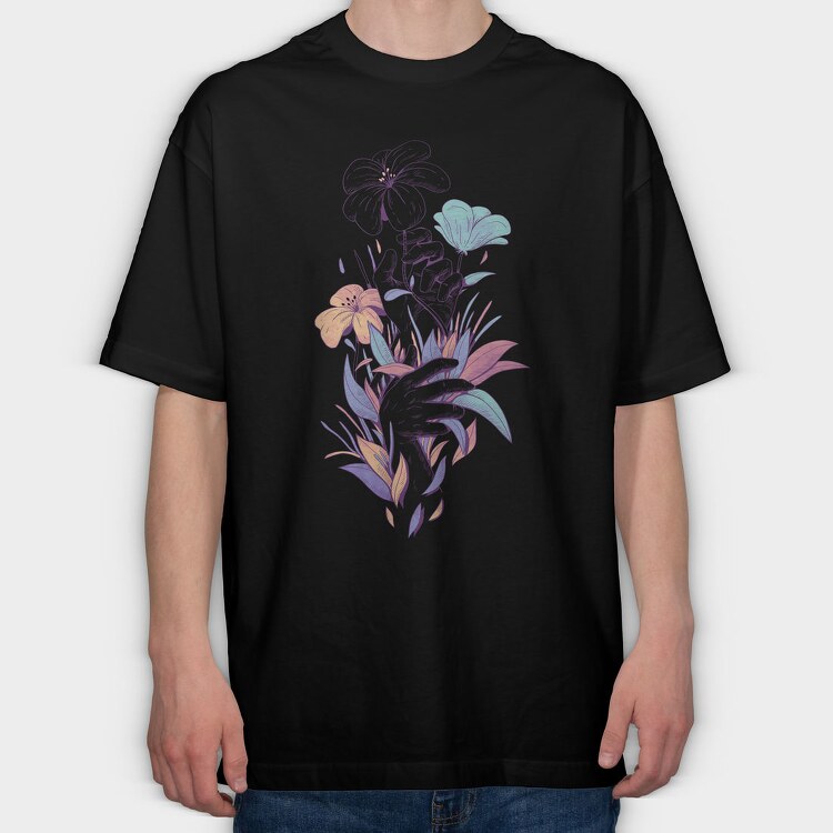 Hands With Flowers And Leaves Plants, Tricou Oversize Barbati (Unisex)