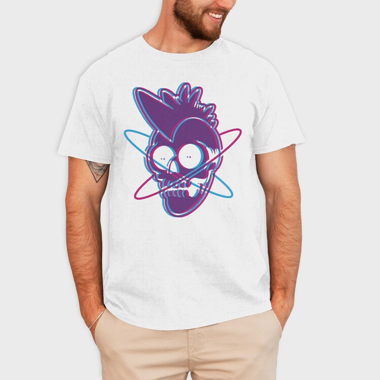 Distorted Punk Sull Cyan Magenta Skull, Tricou Barbati (Unisex)