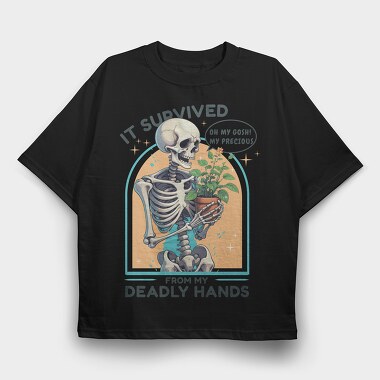 Skeleton Gardener Humor It Survived, Tricou Oversize Barbati (Unisex)