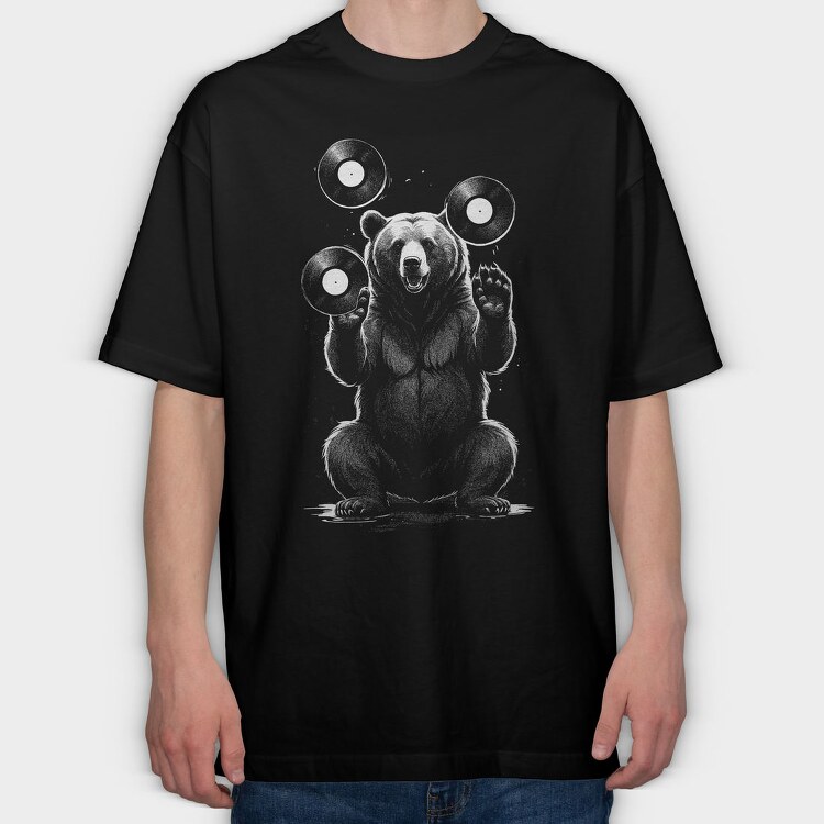 Bear With Vynils, Tricou Oversize Barbati (Unisex)