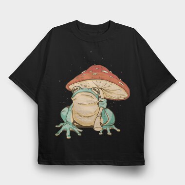 Frog Mushroom Umbrella Cottage Core, Tricou Oversize Barbati (Unisex)
