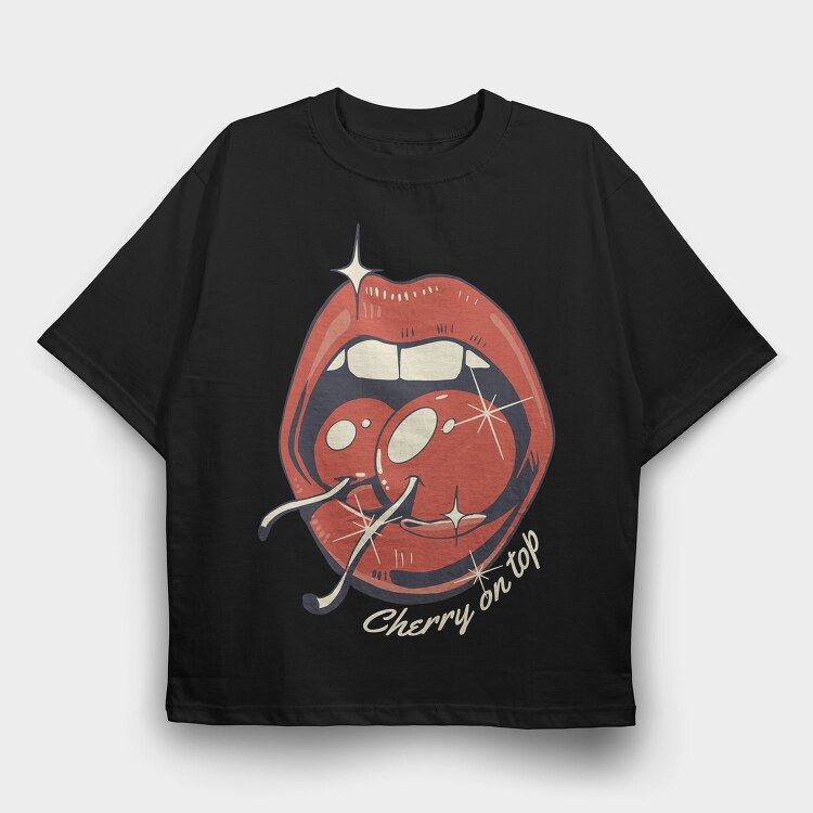 Cherry On Top Lips Kitsch, Tricou Oversize Barbati (Unisex)