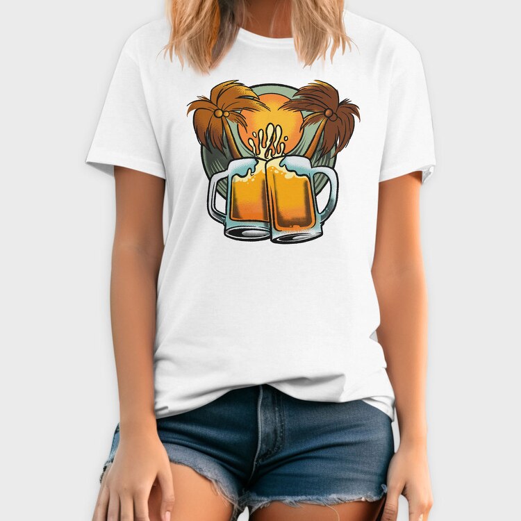 Beer Mugs In Tropical Beach, Tricou Barbati (Unisex)