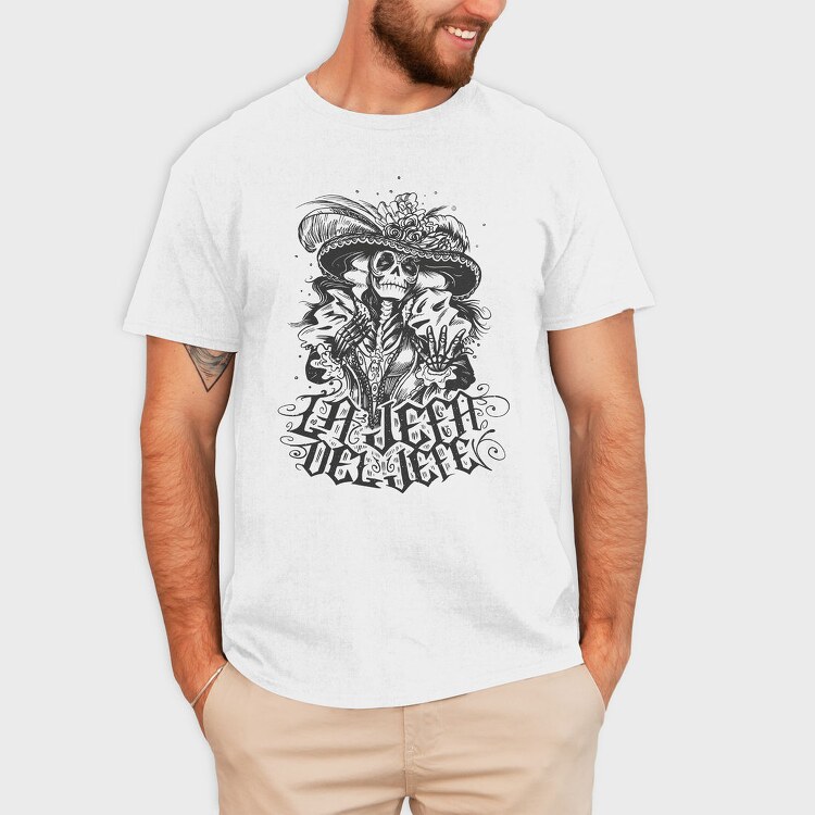 Skeleton Mexican Character Hand Drawn Jefa, Tricou Barbati (Unisex)