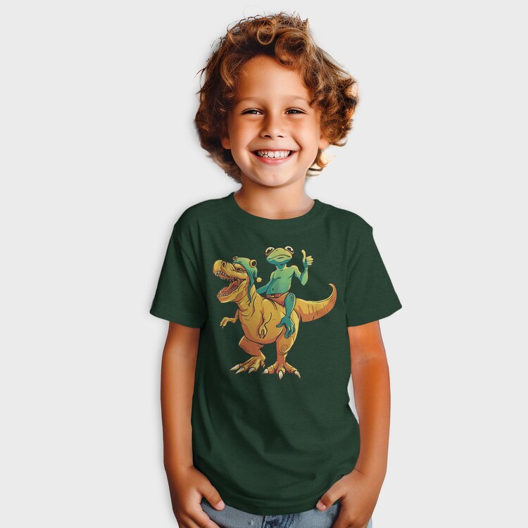 Frog Riding A T Rex Dino Trex, Tricou Copii
