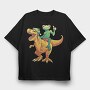 Frog Riding A T Rex Dino Trex, Tricou Oversize Barbati (Unisex)