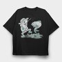 Happy Fisherman And Fish Cartoon, Tricou Oversize Barbati (Unisex)