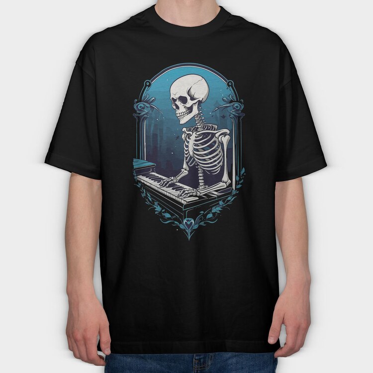 Skeleton Pianist Piano, Tricou Oversize Barbati (Unisex)