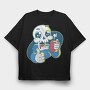 Skeleton Reaper Drinking Grim Coffee, Tricou Oversize Barbati (Unisex)