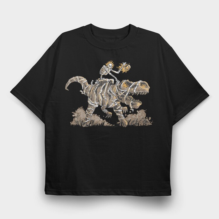 Skeleton Riding Mummy Dinosaur T Rex, Tricou Oversize Barbati (Unisex)