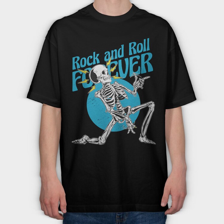 Skeleton Rock And Roll Forever, Tricou Oversize Barbati (Unisex)