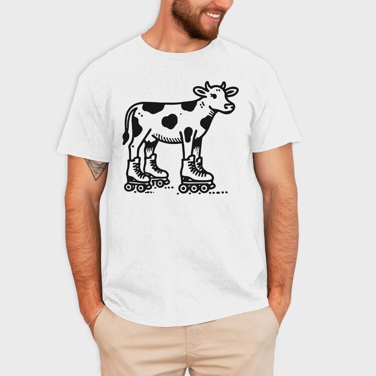 Funny Cow In Skate Rollers, Tricou Barbati (Unisex)