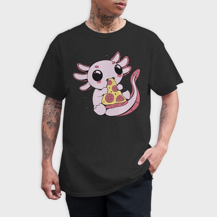 Cute Axolotl Eating Pizza, Tricou Barbati (Unisex)
