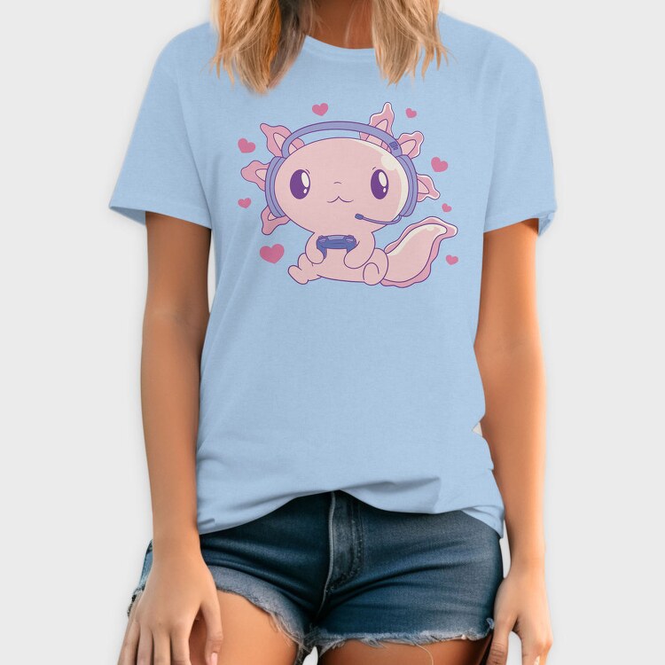 Cute Axolotl Playing Videogames Gaming, Tricou Barbati (Unisex)