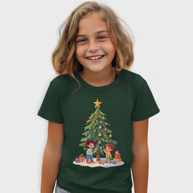 Children Decorating Tree Kids Christmas, Tricou Copii