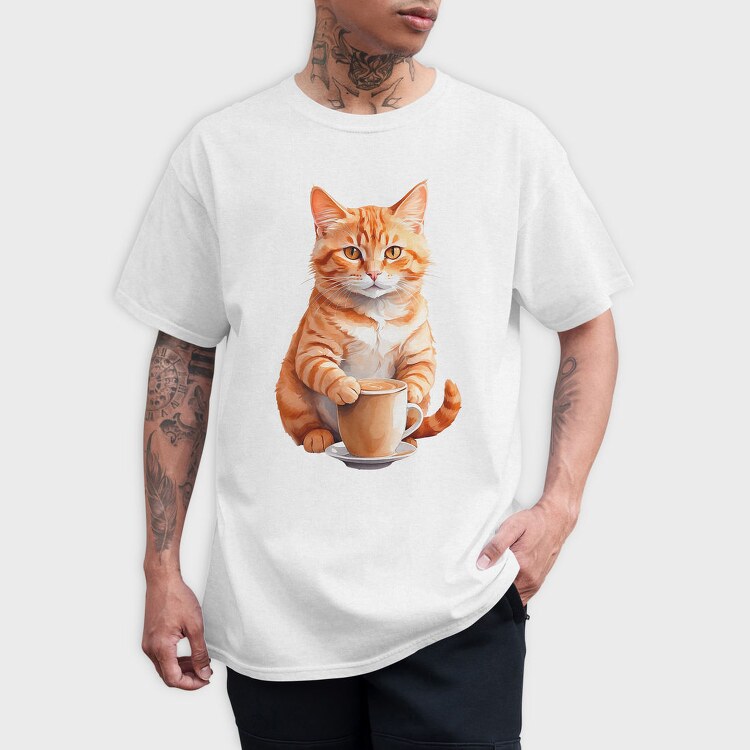 Watercolor Cat And Coffee, Tricou Barbati (Unisex)