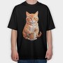Watercolor Cat And Coffee, Tricou Oversize Barbati (Unisex)