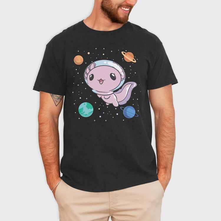 Cute Axolotl Space, Tricou Barbati (Unisex)