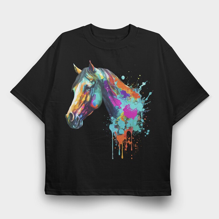 Watercolor Horse Head Drip, Tricou Oversize Barbati (Unisex)