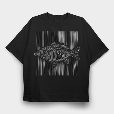 3D Lines Carp Fish White Lines, Tricou Oversize Barbati (Unisex)