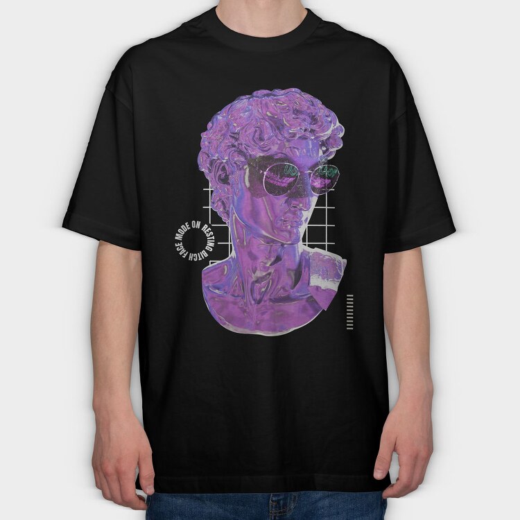 3d Liquid Statue Head With Glasses Bitch Face, Tricou Oversize Barbati (Unisex)