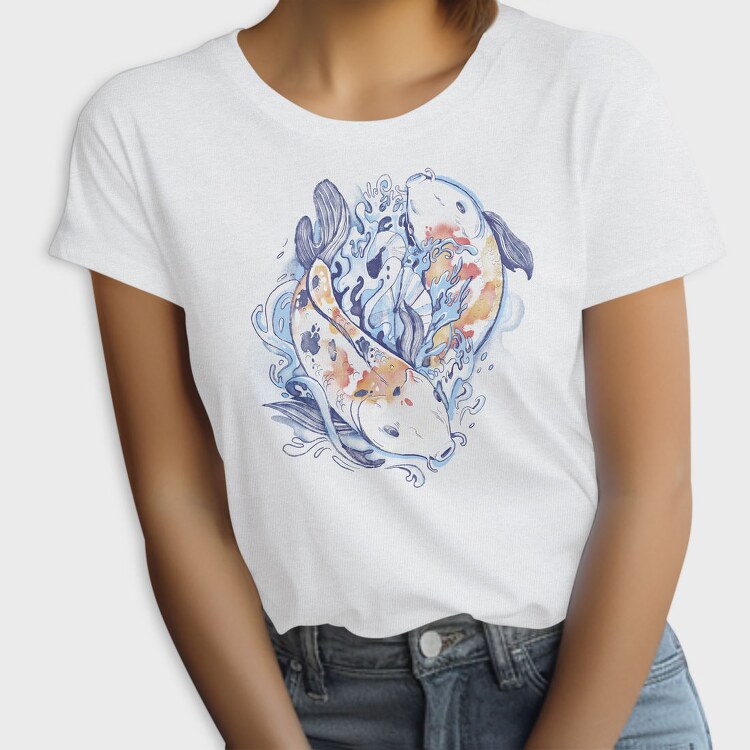 Watercolor Yin Yang Koi Fish, Tricou Femei