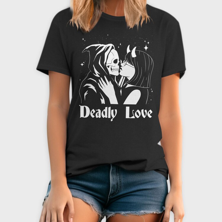 Woman Kissing Skeleton Deadly Love, Tricou Barbati (Unisex)