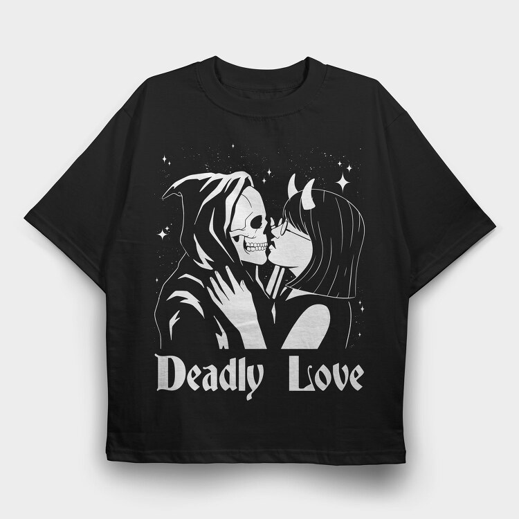 Woman Kissing Skeleton Deadly Love, Tricou Oversize Barbati (Unisex)
