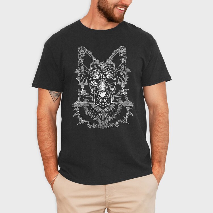 Monochrome Portrait German Shepherd, Tricou Barbati (Unisex)