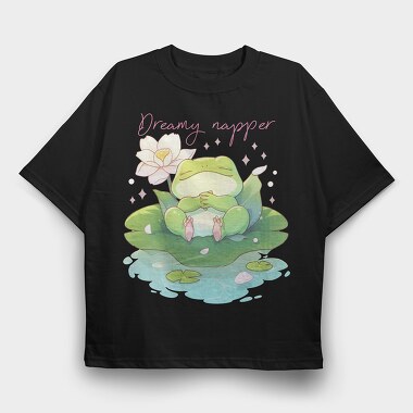 Adorable Frog Animal Dreamy Napper, Tricou Oversize Barbati (Unisex)