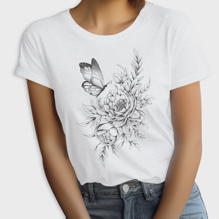Floral Butterfly Tattoo Flowers, Tricou Femei