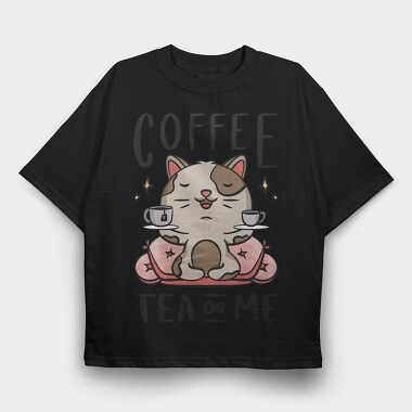 Cute Coffee Tea Cat Bar, Tricou Oversize Barbati (Unisex)