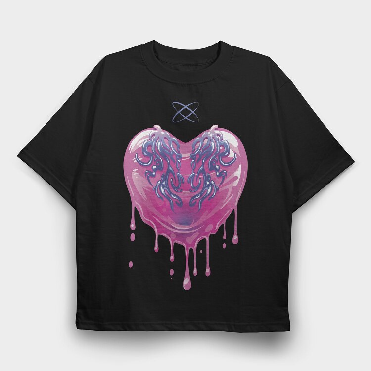 Y3K Dripping Heart Melt, Tricou Oversize Barbati (Unisex)