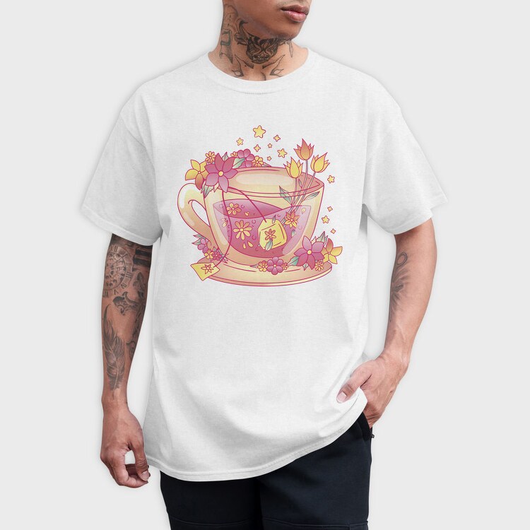 Floral Cup Of Tea Pink Kawaii, Tricou Barbati (Unisex)