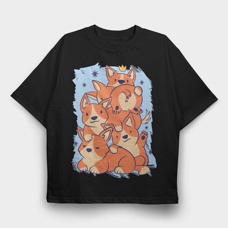 Cute Corgi Dogs Stack Stacked, Tricou Oversize Barbati (Unisex)