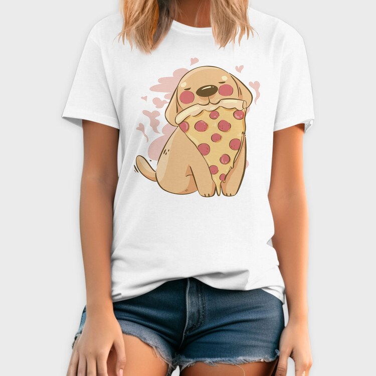 Cute Dog Pet Eating Pizza, Tricou Barbati (Unisex)