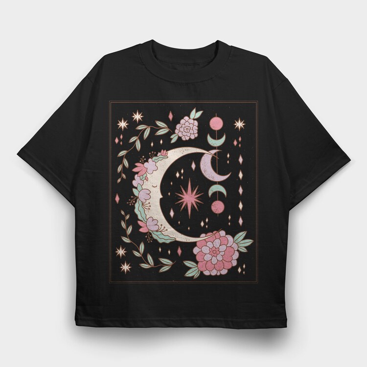 Floral Ornamental Moon Decoration, Tricou Oversize Barbati (Unisex)