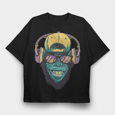 Monkey With Headphones, Tricou Oversize Barbati (Unisex)