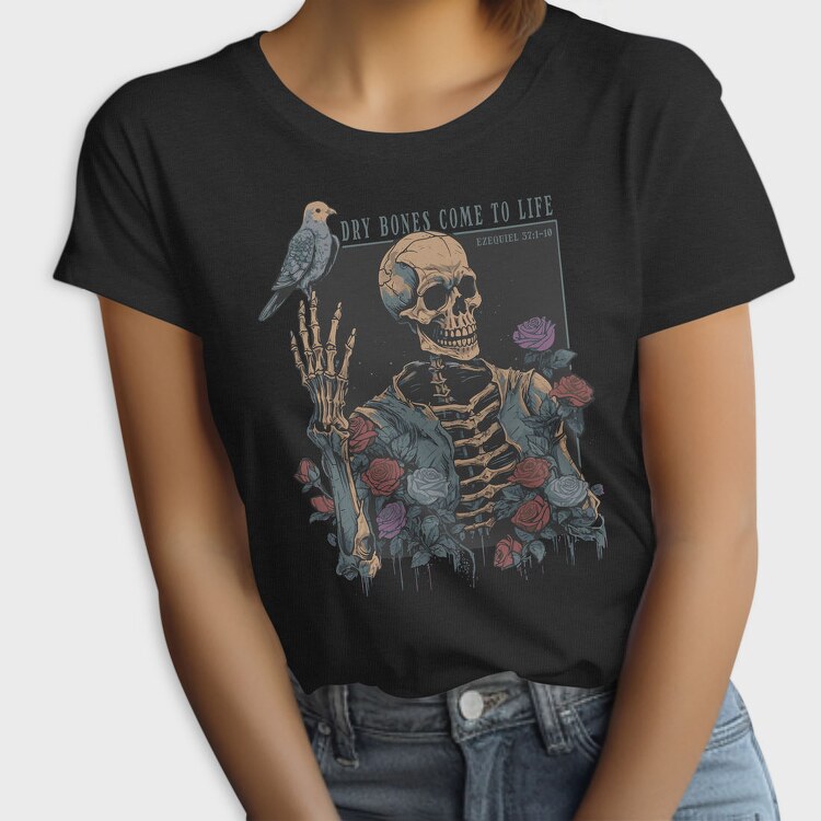 Floral Skeleton With A Bird Dove Life, Tricou Femei