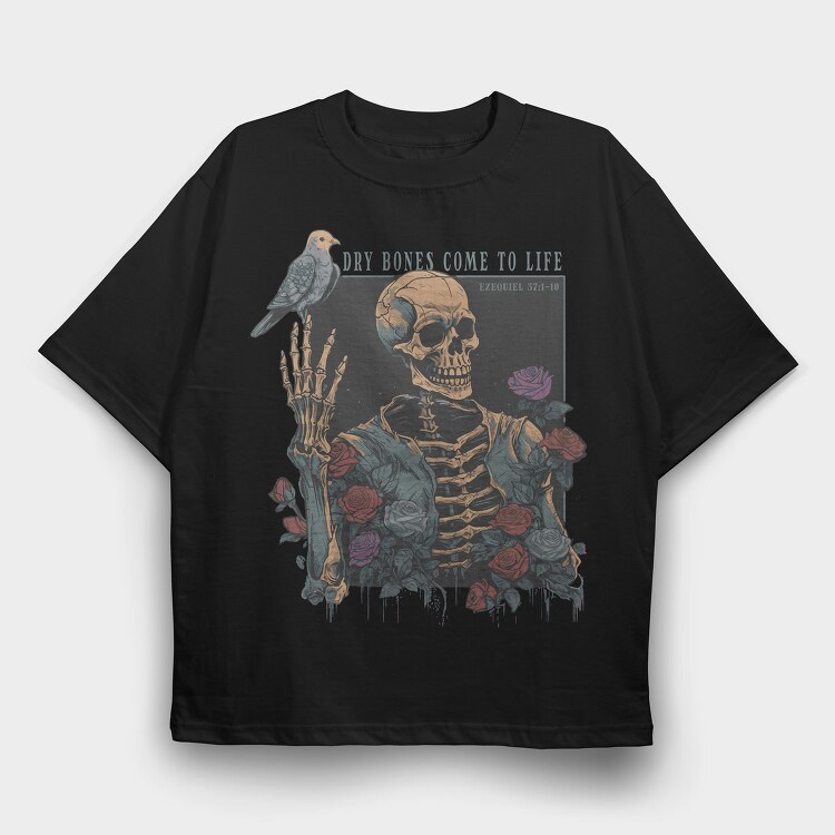 Floral Skeleton With A Bird Dove Life, Tricou Oversize Barbati (Unisex)