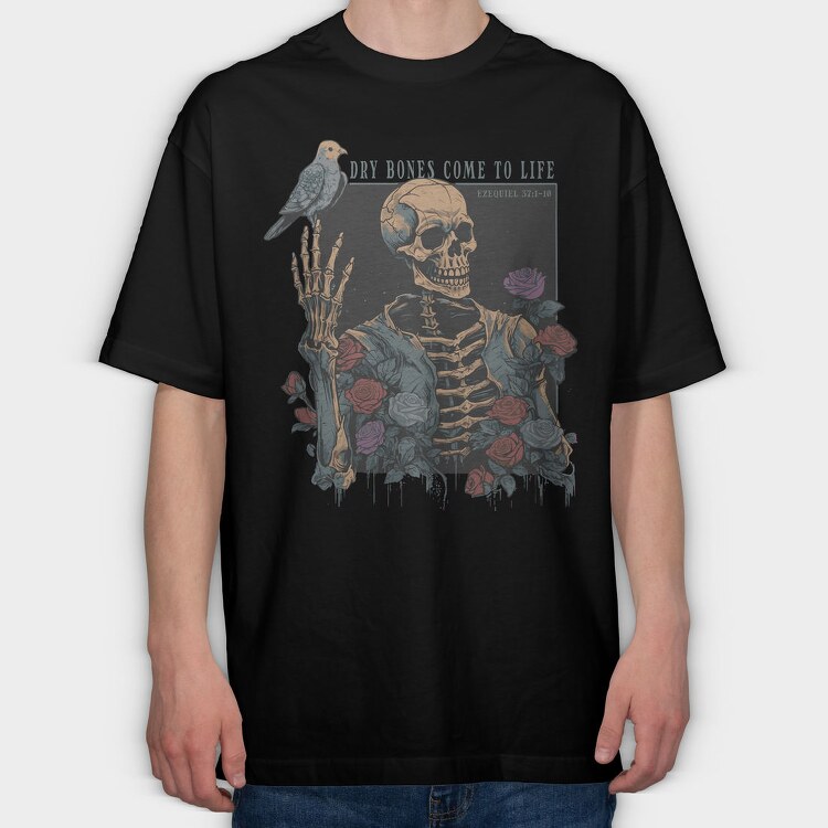 Floral Skeleton With A Bird Dove Life, Tricou Oversize Barbati (Unisex)
