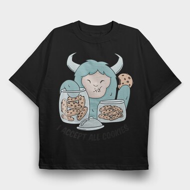 Yeti Monster Eating Cookies, Tricou Oversize Barbati (Unisex)