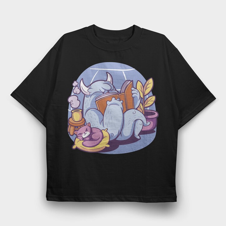 Yeti Monster Reading At Home, Tricou Oversize Barbati (Unisex)