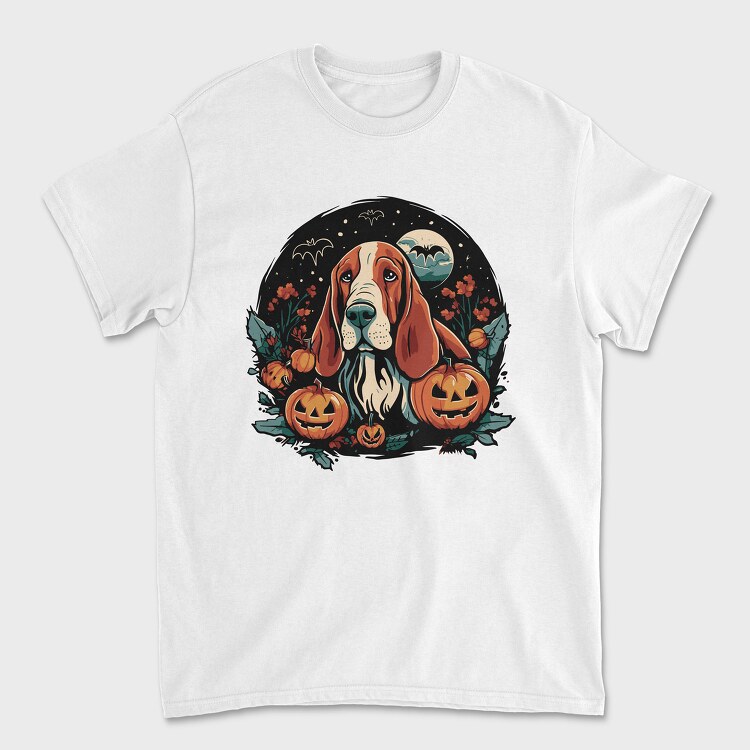 Tricou Barbati (Unisex), Basset Hound Halloween